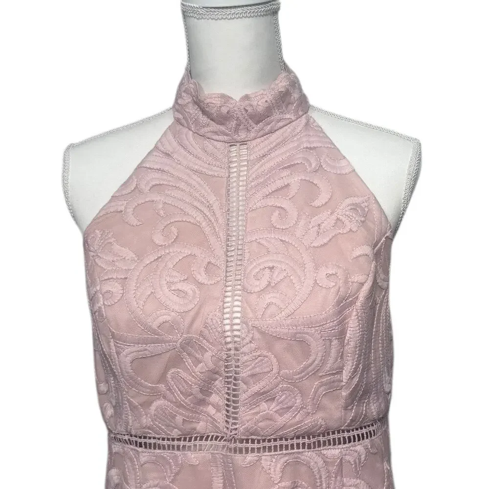 Bardot Hana Lace Halter Cocktail Dress in Soft Pink - Size L (10) - Picture 5 of 7